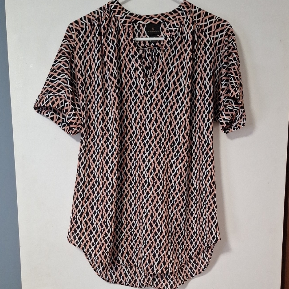 Worthington Black and White Diamond Print Blouse